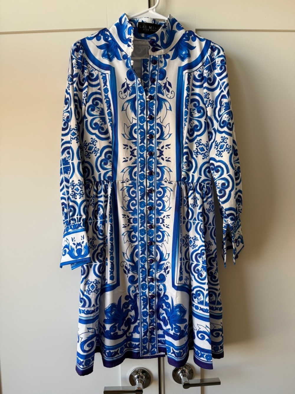 Blue & White Patterned Shirt Dress, Size M